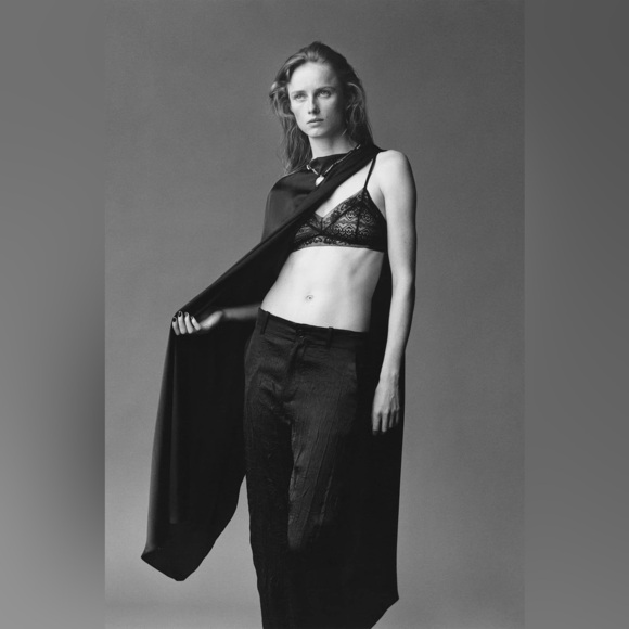 NWT ZARA ZW COLLECTION FEATHERS SHIRT & SATIN EFFECT CRINKLE PANTS - Picture 13 of 16